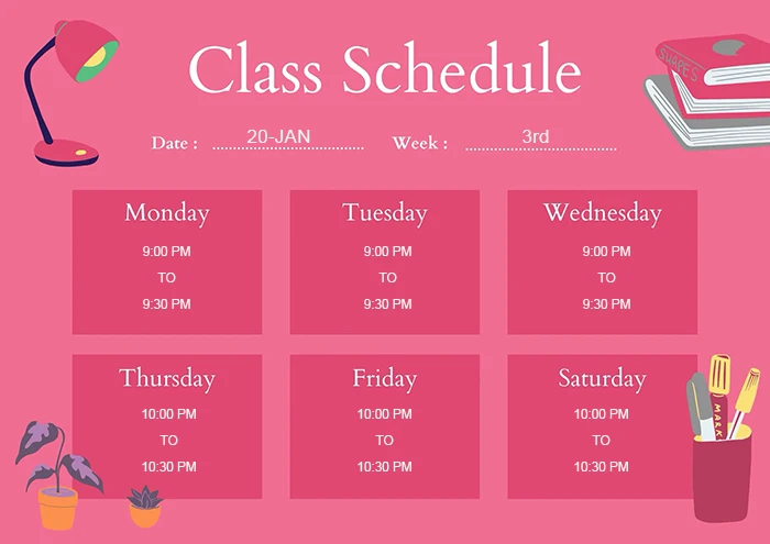 Every Week Shia Online Quran Classes Schedule Example